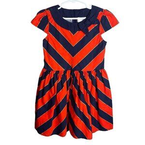 Gymboree Dress 6 Blue Orange Chevron Cap Sleeves Bow Back To School